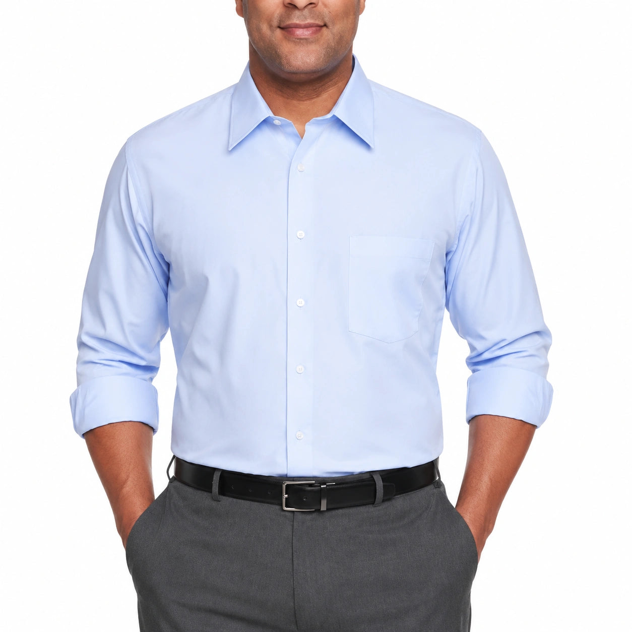 Camicia da uomo M azzurro chiaro a maniche lunghe con taschino stile classico