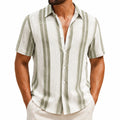 Camicia uomo M in tessuto bianco e verde a righe - manica corta stile casual
