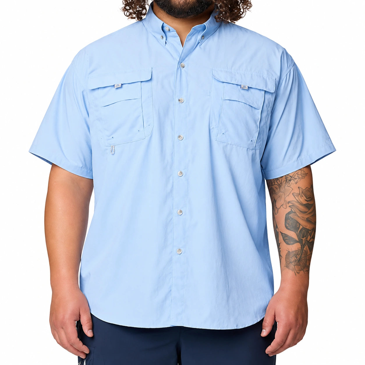 Camicia uomo M azzurro chiaro a maniche corte con tasche per attività outdoor