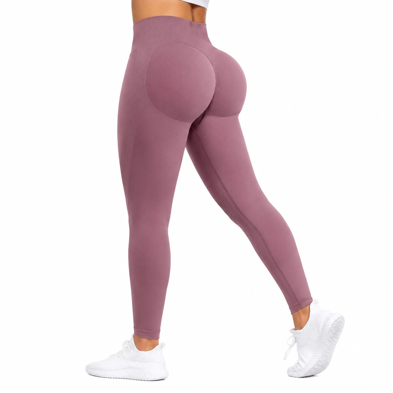 Leggings sportivi donna taglia M in tessuto elasticizzato malva a vita alta modellanti