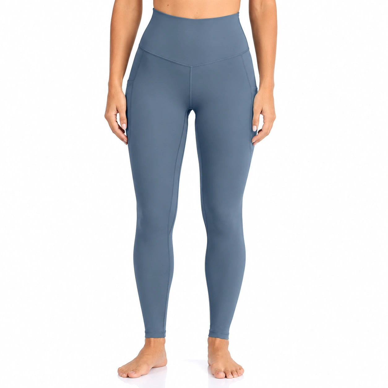 Leggings sportivi donna M blu ardesia in tessuto elastico a vita alta