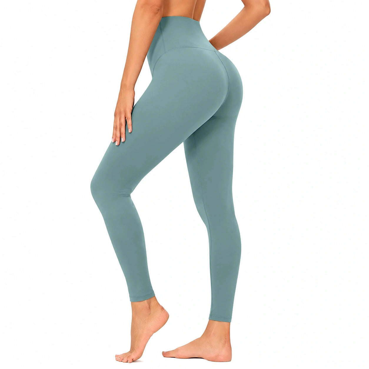 Leggings donna M in tessuto elasticizzato verde salvia - vita alta per attività fisica