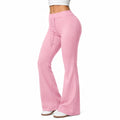 Pantaloni da donna taglia S in tessuto rosa a gamba svasata con coulisse