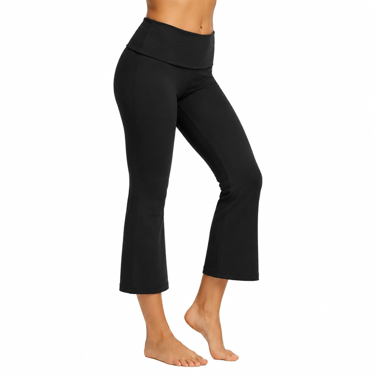 Pantaloni yoga donna S neri in tessuto elasticizzato a vita alta svasati