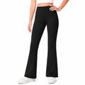 Pantaloni donna taglia M neri in tessuto elasticizzato a vita alta con gamba svasata