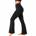 Leggings da donna M in tessuto elasticizzato nero - vita alta svasati con tasche