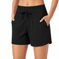 Shorts donna M in tessuto sintetico nero con coulisse e tasche stile sportivo