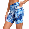 Pantaloncini ciclista donna L in tessuto elasticizzato blu e bianco con stampa tropicale e tasca laterale