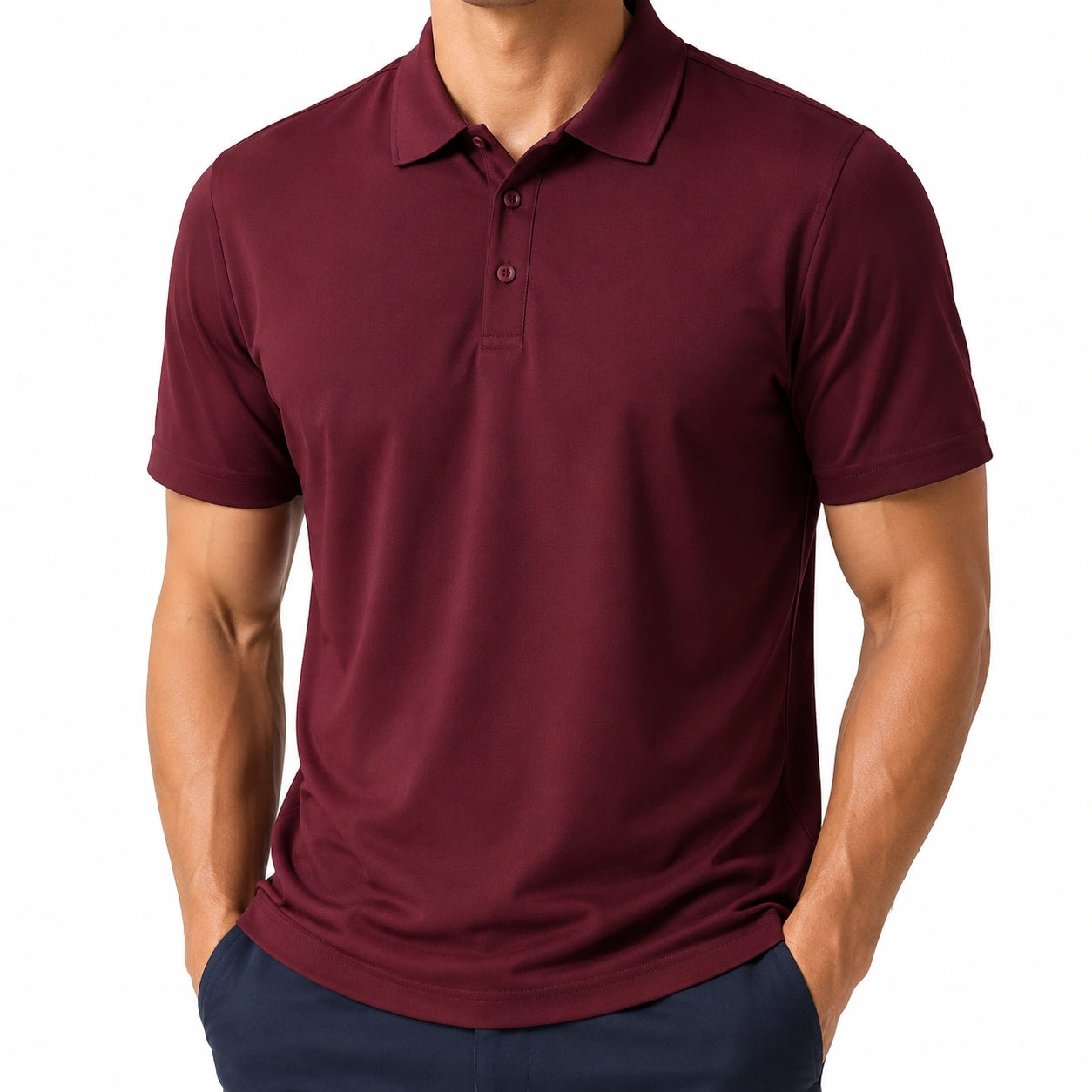 Polo uomo taglia L in tessuto sintetico bordeaux a maniche corte stile casual