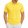 Polo da uomo L in tessuto piqué giallo a maniche corte stile casual