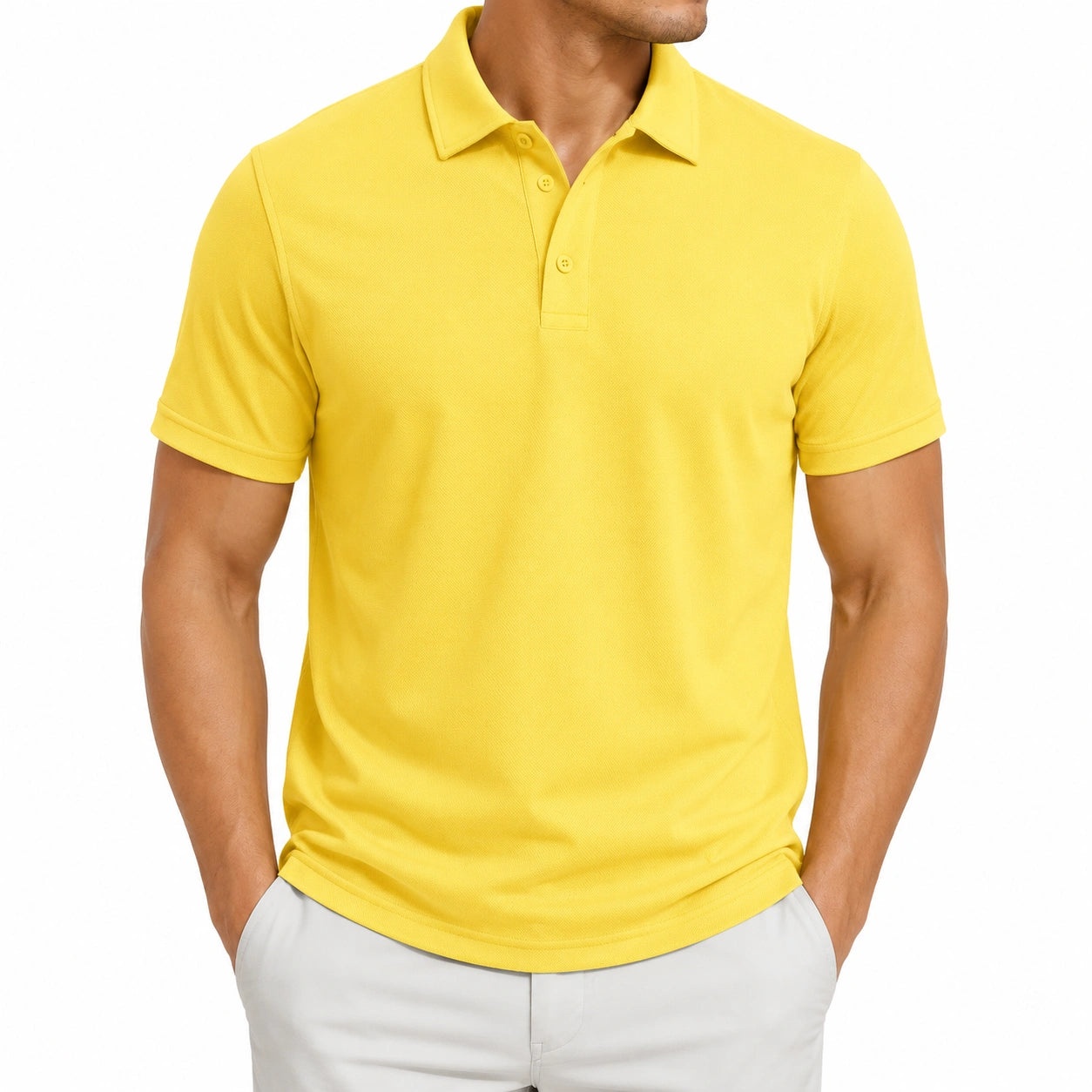 Polo da uomo L in tessuto piqué giallo a maniche corte stile casual