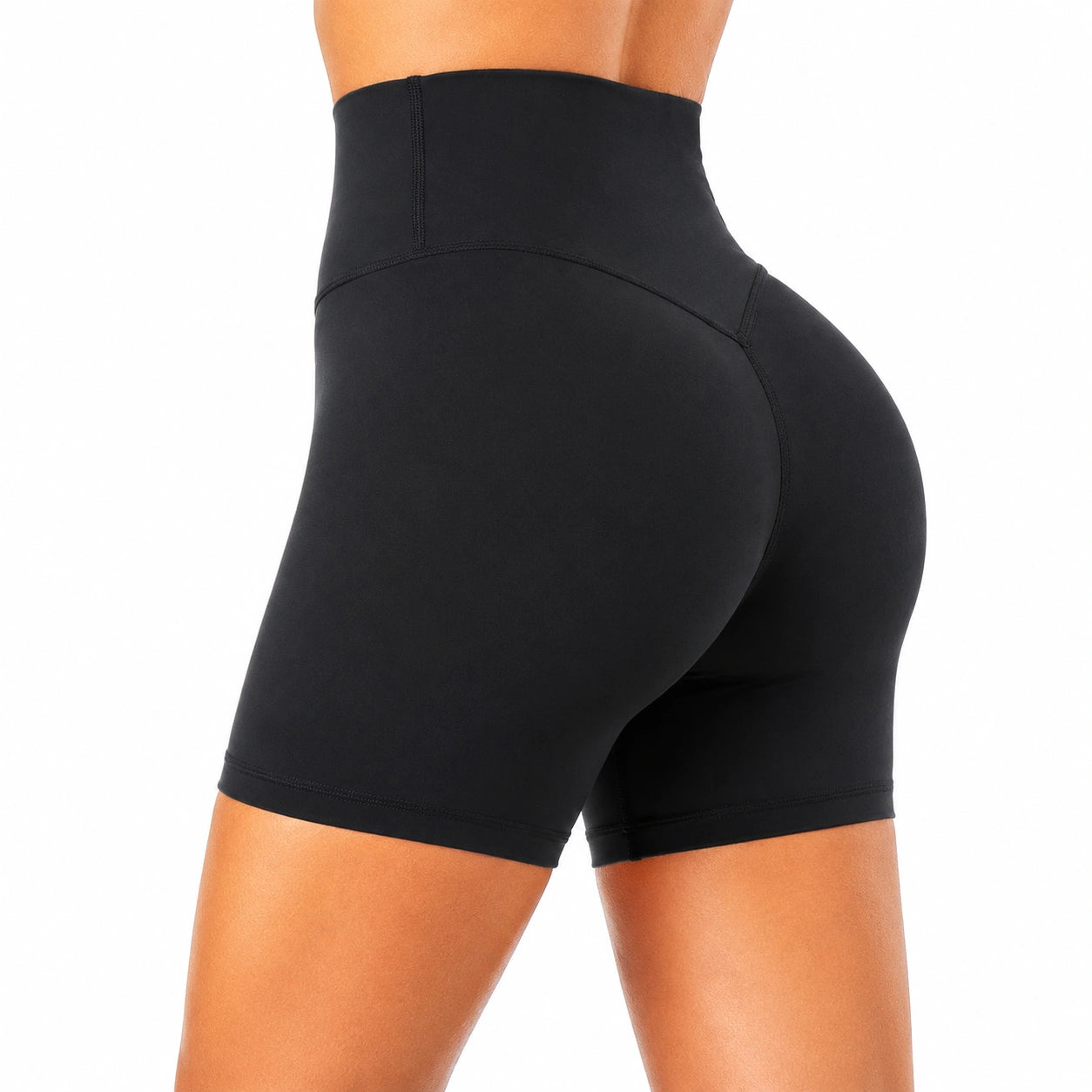 Shorts donna M in tessuto elasticizzato nero a vita alta aderenti