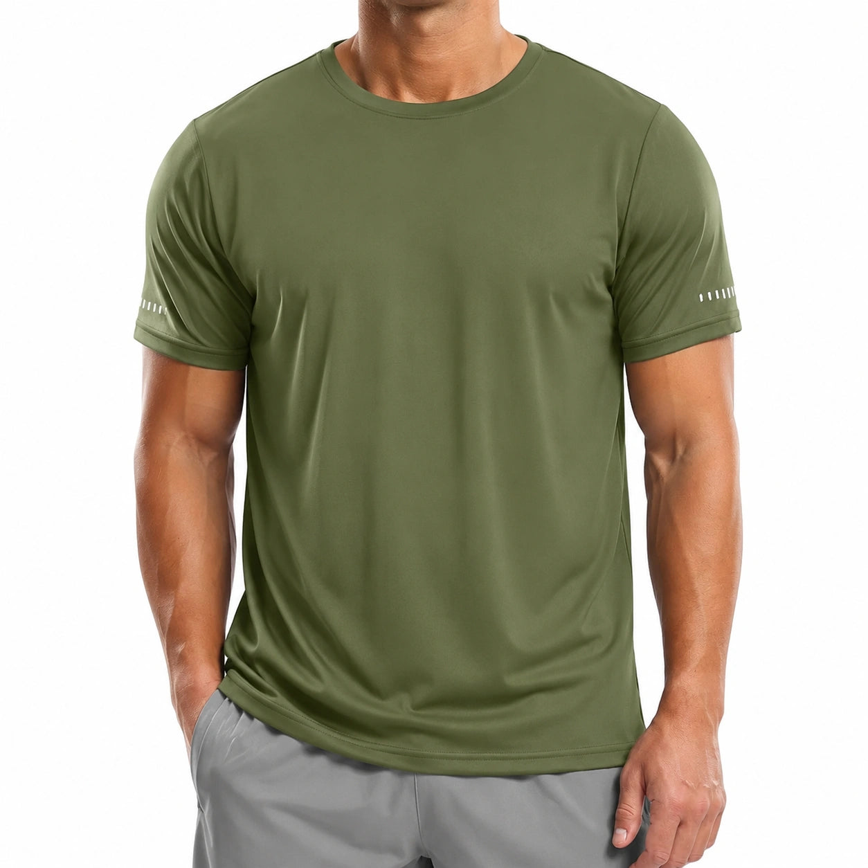 T-shirt sportiva uomo M in tessuto tecnico verde oliva a maniche corte