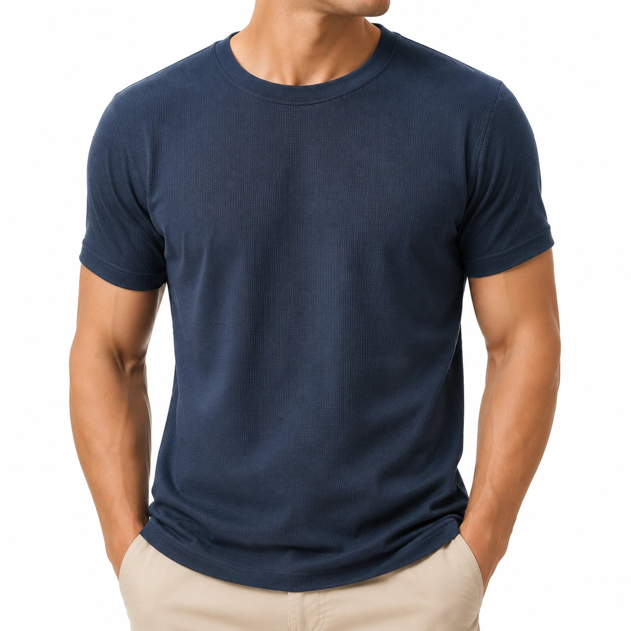 T-shirt da uomo taglia M in tessuto blu navy a maniche corte stile casual